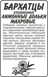 Цветы Бархатцы Лимонные Дольки отклоненные махровые/Сем Алт/бп 0,3 гр.